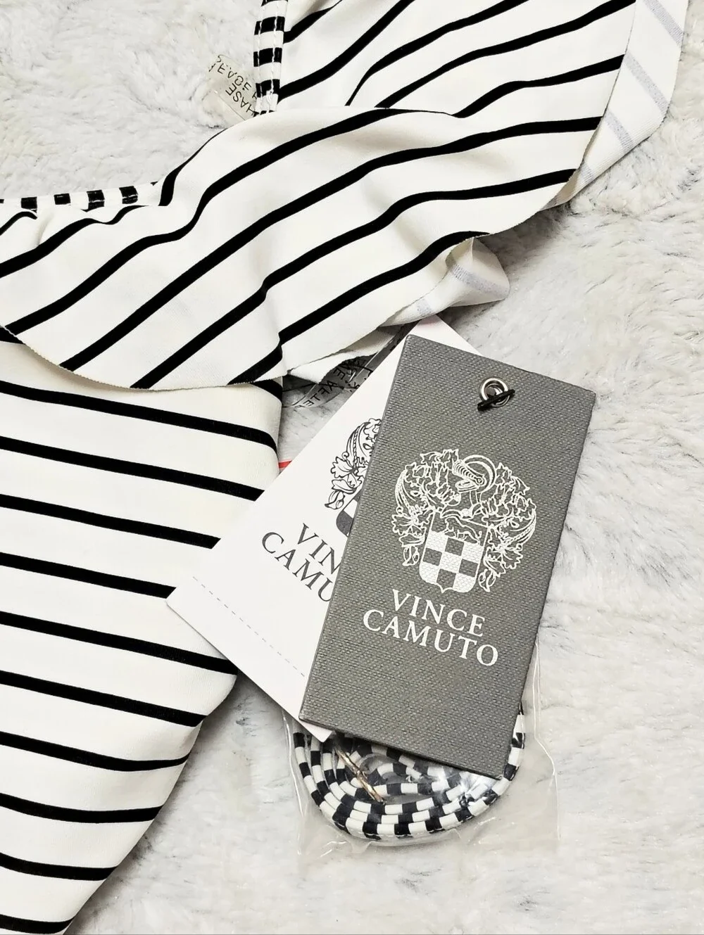 NWT Vince Camuto Blossom Stripes Off-the-Shoulder One-Piece Swimsuit Women's 10